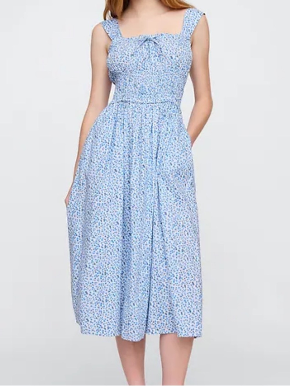 Gap Factory smocked midi ruffle ditsy floral tie detail Doen like house dress